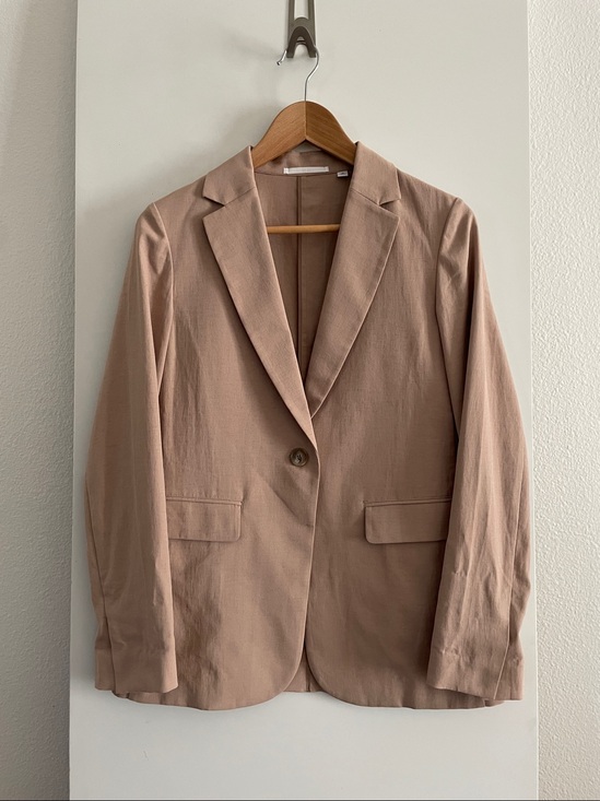 Uniqlo Jackets & Blazers - UNIQLO Tan Crisp Linen/Cotton Poplin Blend Blazer Unlined, Light Fabric